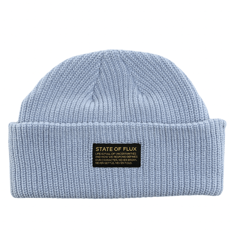 Short Knitted Mantra Beanie in light blue