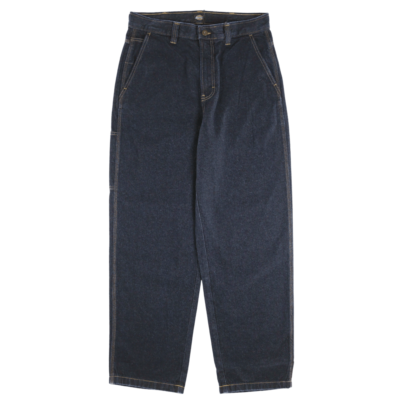 Single Knee Loose Denim Jeans in rinsed indigo blue