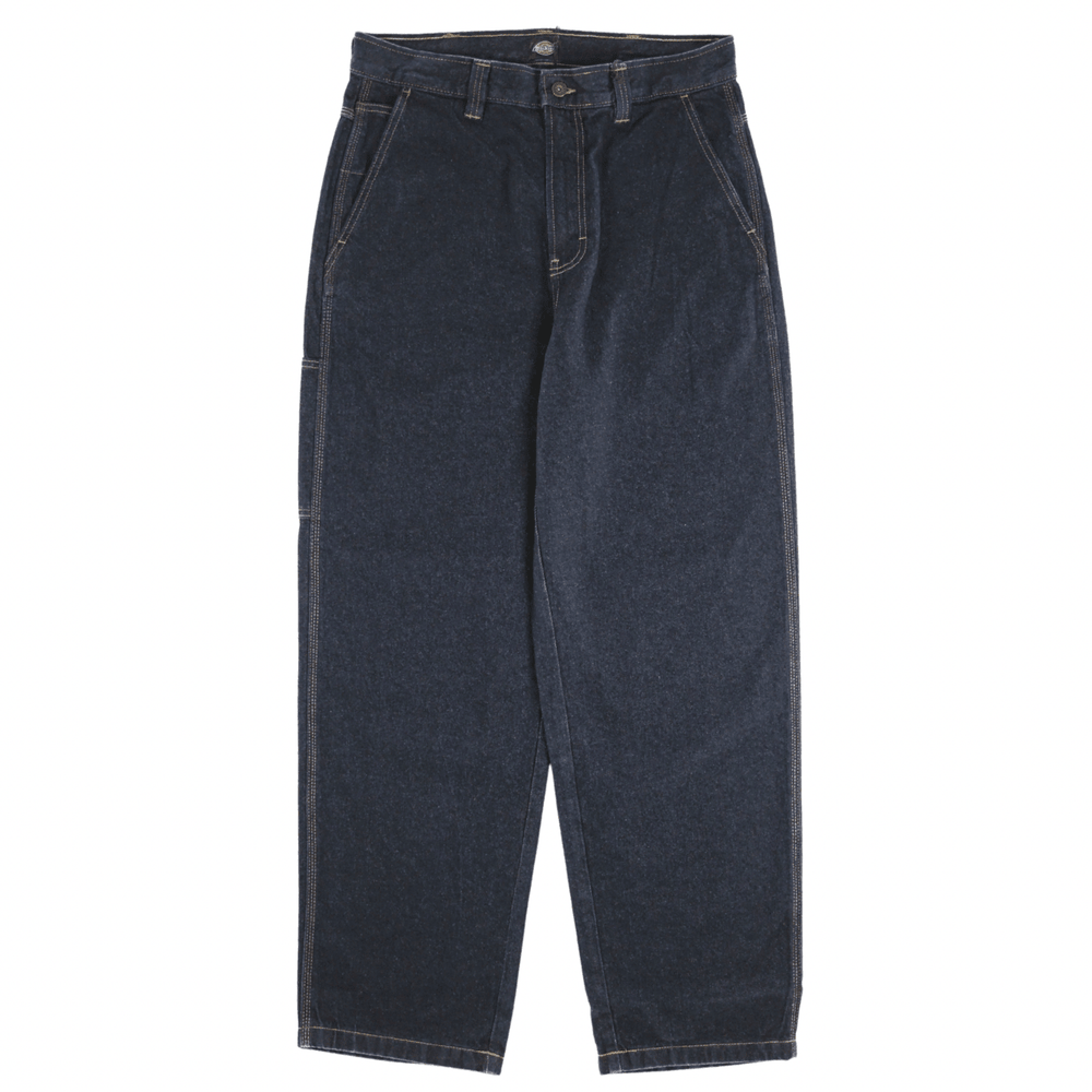 Single Knee Loose Denim Jeans in rinsed indigo blue