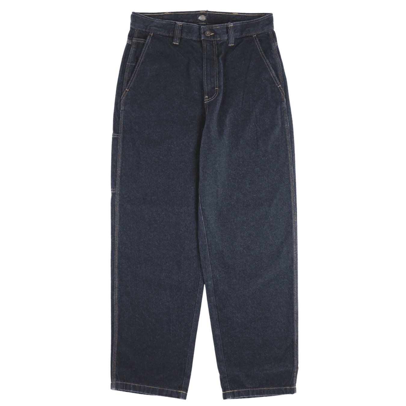 Single Knee Loose Denim Jeans in rinsed indigo blue