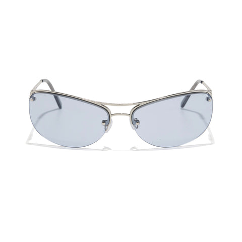 Slim Sunglasses in polished silver and periwinkle