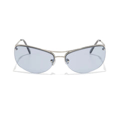 Slim Sunglasses in polished silver and periwinkle