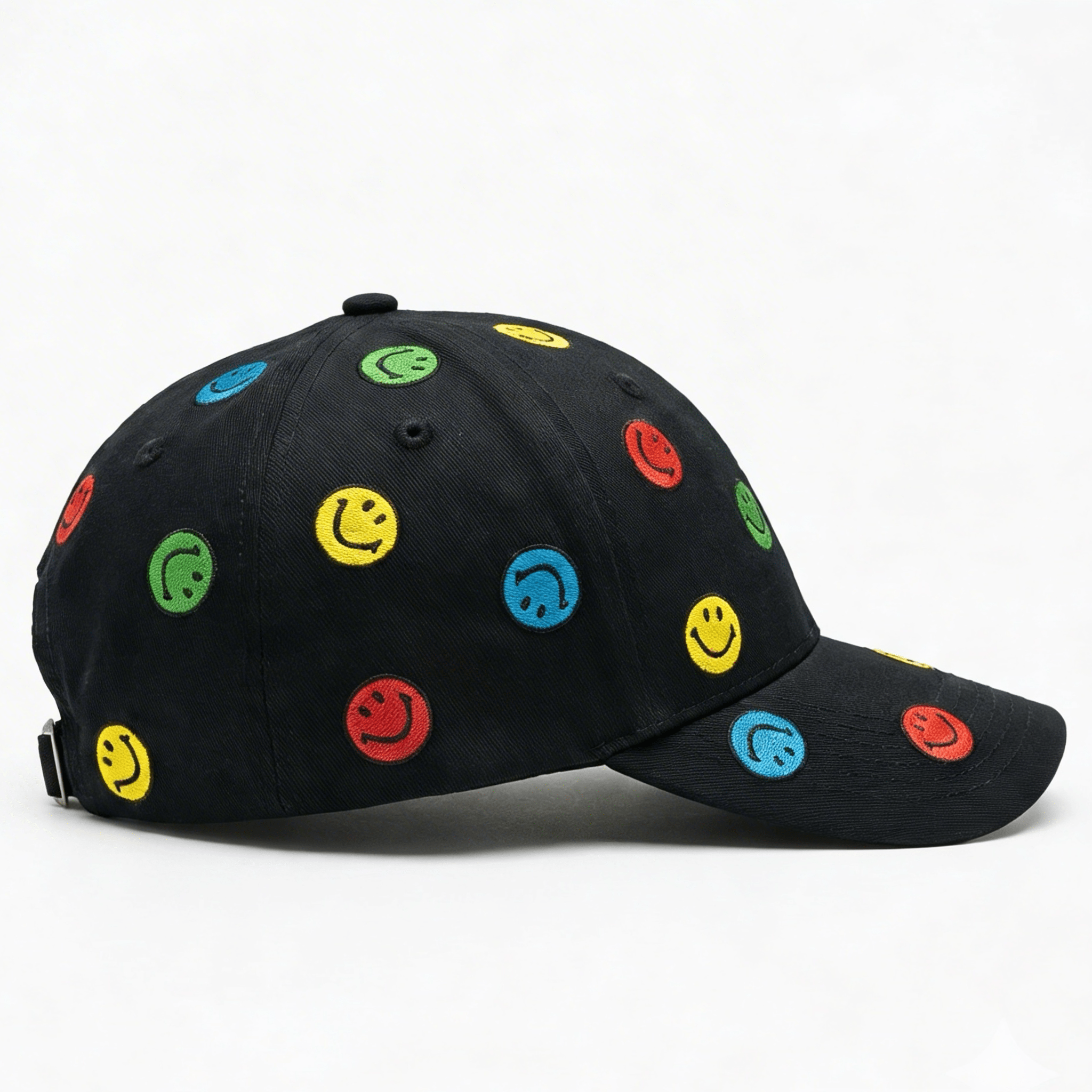 Smiley Allover Dad Hat in black - MARKET - State Of Flux
