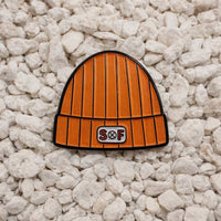 SOF Beanie Pin 1-inch orange soft enamel with dual post black rubber backers