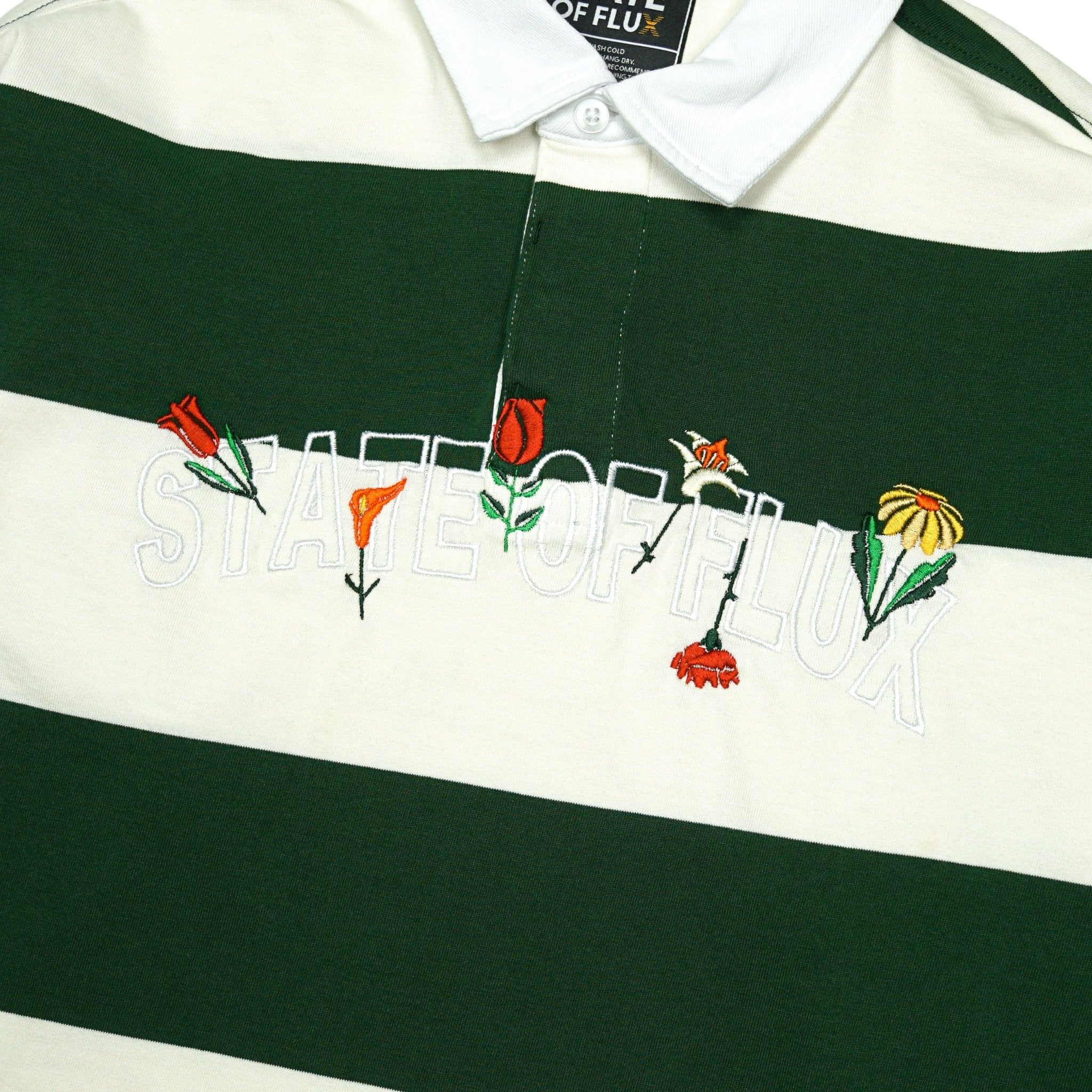 SOF Bloom Striped Rugby Polo in natural and forest green - State Of Flux - State Of Flux