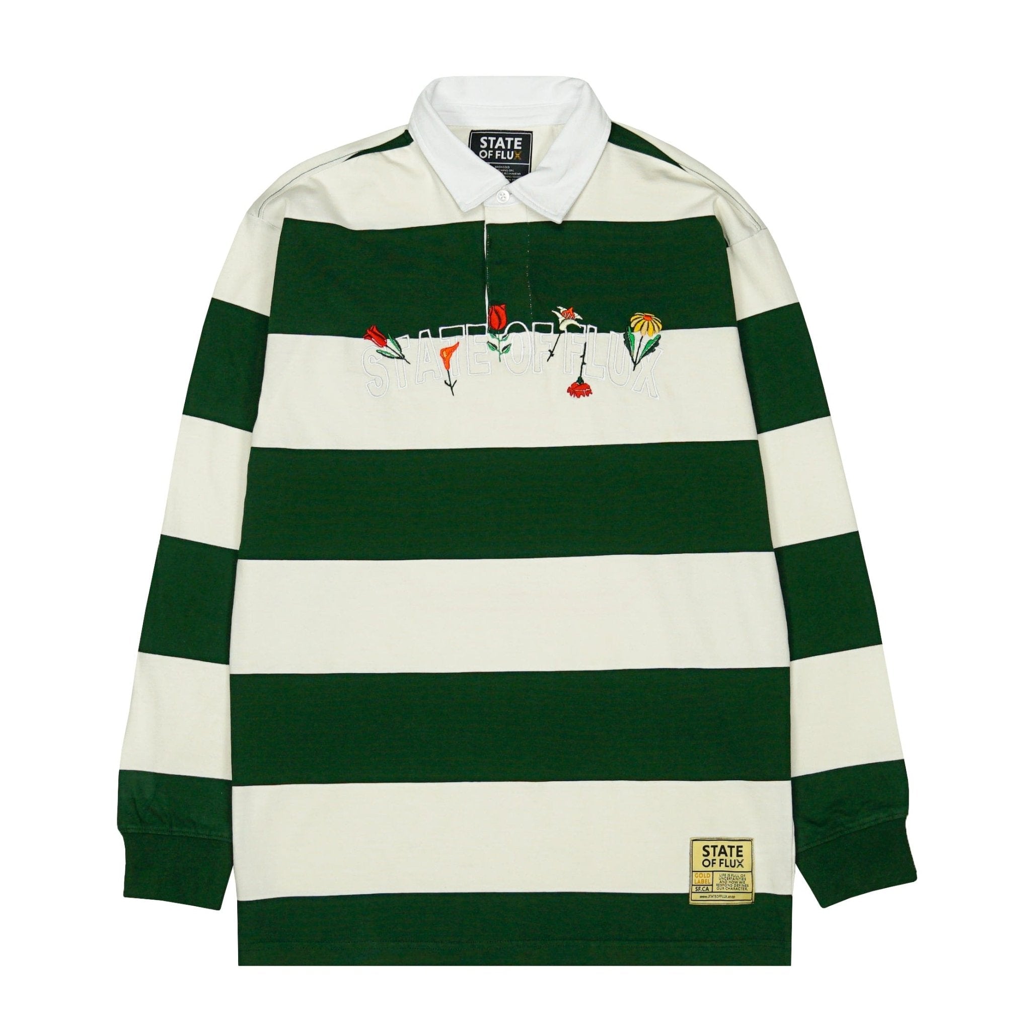 SOF Bloom Striped Rugby Polo in natural and forest green