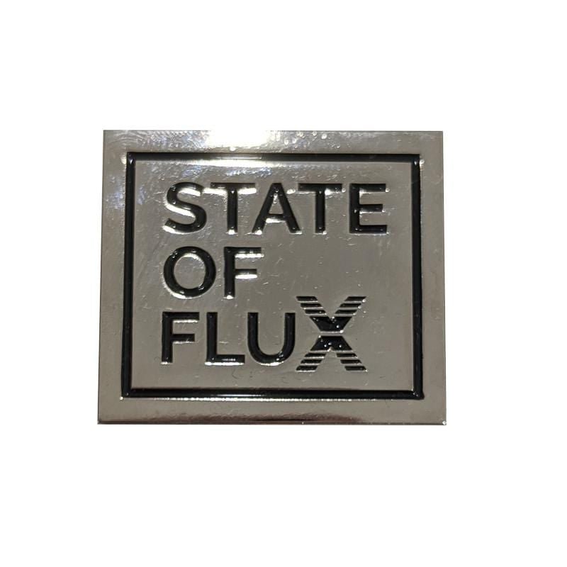 SOF Box Logo Pin in silver and black - State Of Flux - State Of Flux