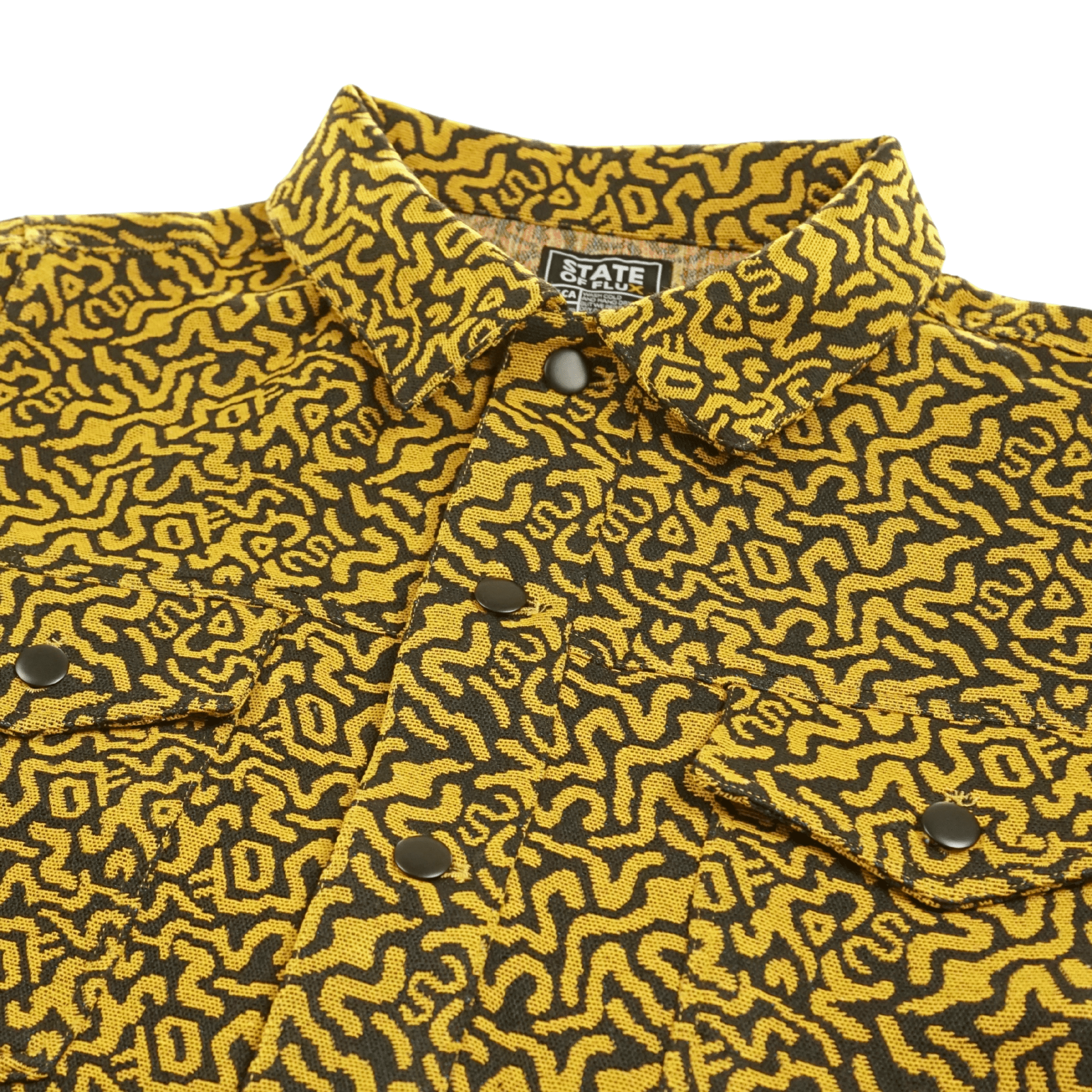 SOF Mindstate Short - sleeve Trucker Jacket in mustard and black - State Of Flux - State Of Flux