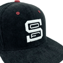 SOF Never Fold Corduroy Snapback Hat in black and glow white - State Of Flux - State Of Flux