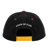 SOF Never Fold Corduroy Snapback Hat in black and glow white - State Of Flux - State Of Flux