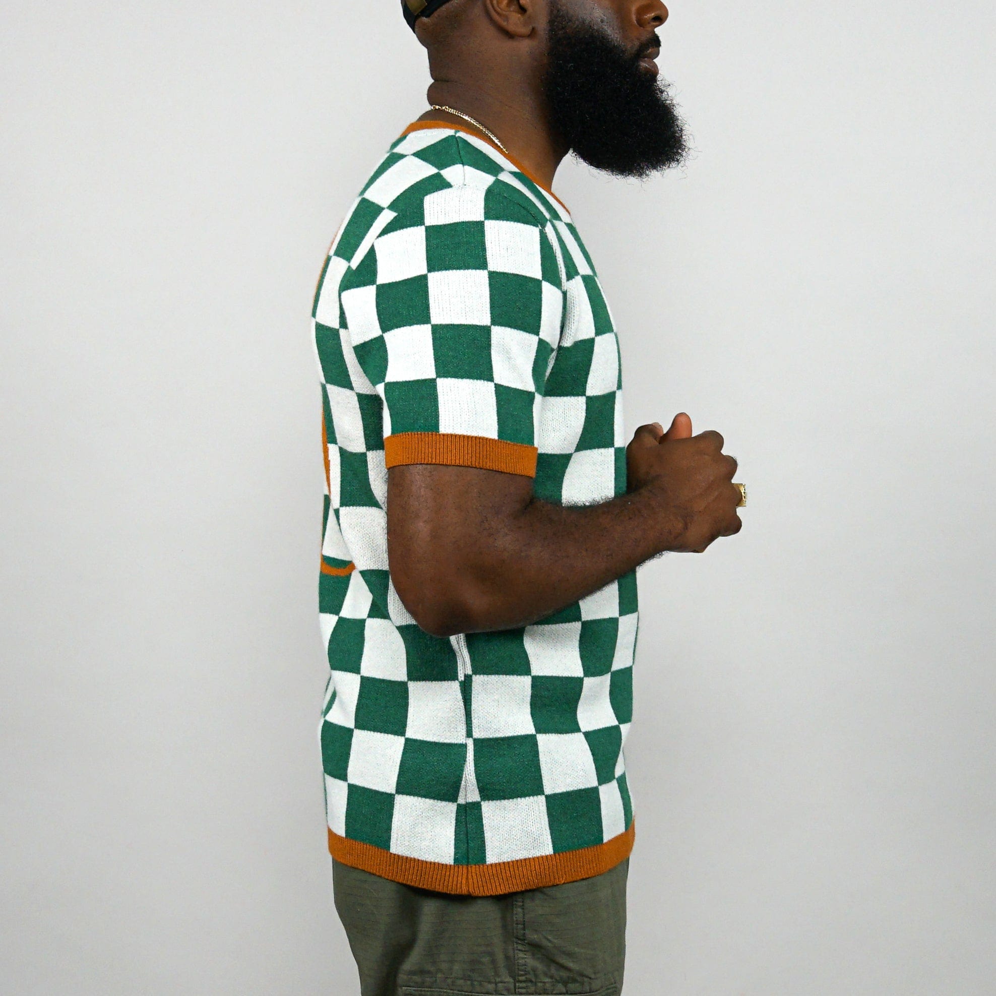 SOF Premium Checkerboard Knit Tee in green and white - State Of Flux - State Of Flux
