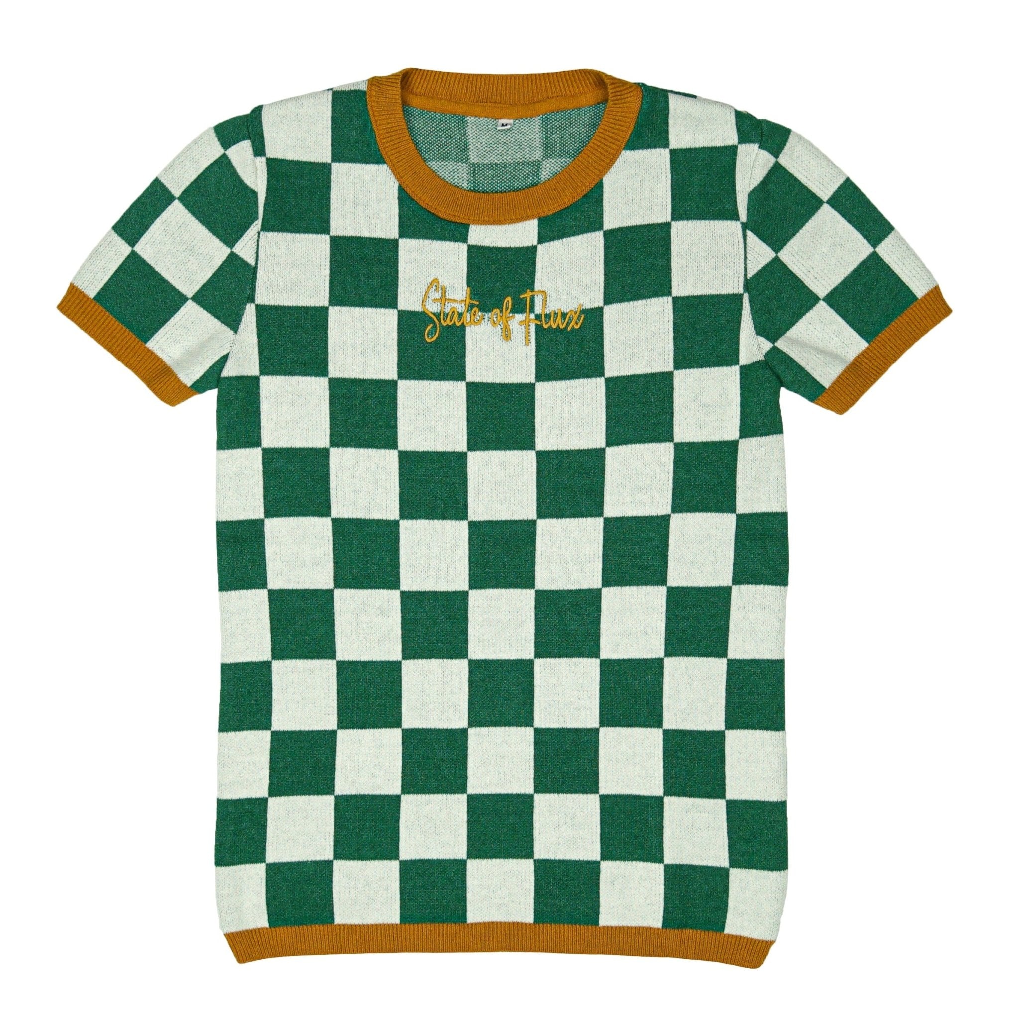 SOF Premium Checkerboard Knit Tee in green and white - State Of Flux - State Of Flux