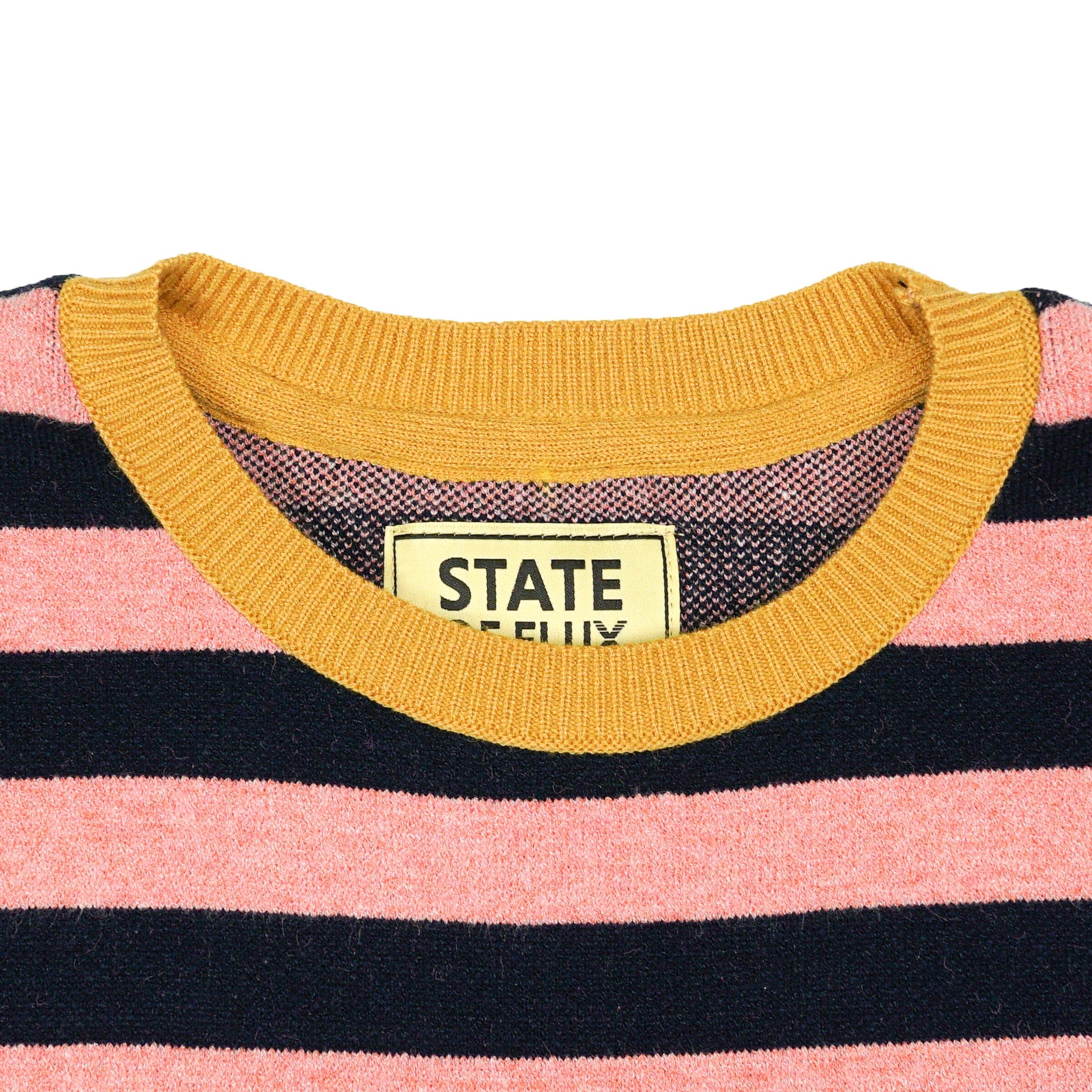SOF Premium Striped Logo Knit Tee in rose and navy - State Of Flux - State Of Flux