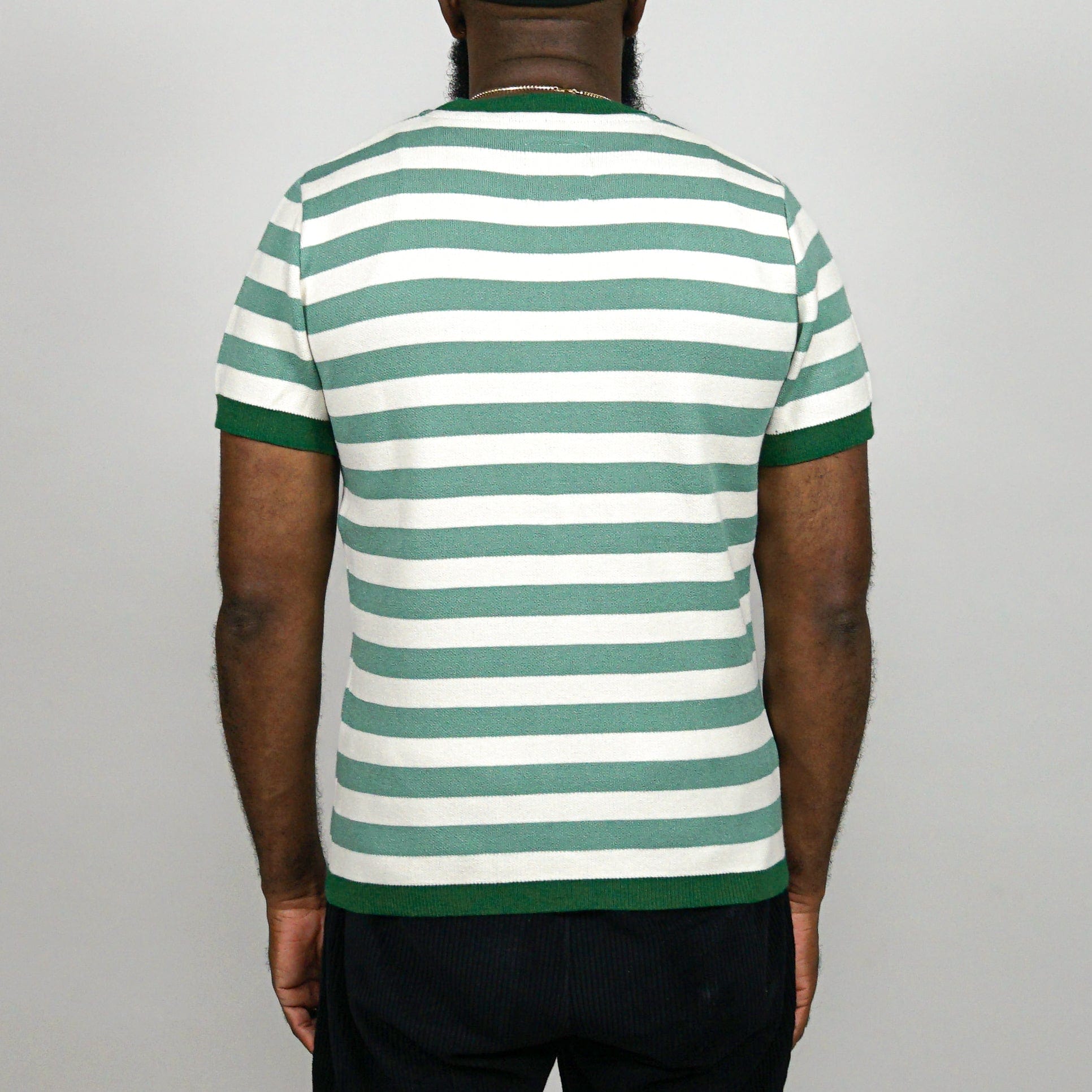 SOF Premium Striped Logo Knit Tee in sage and cream - State Of Flux - State Of Flux