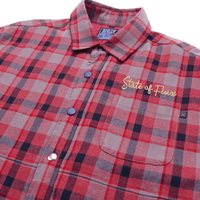 SOF Quilted Flannel Overshirt in khaki and red - State Of Flux - State Of Flux