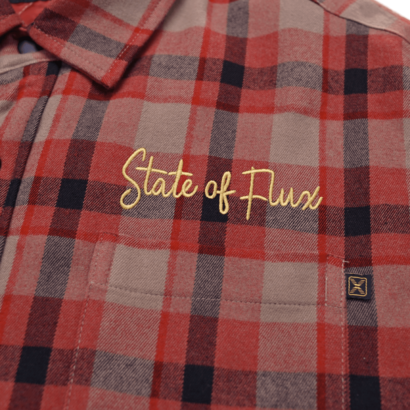 SOF Quilted Flannel Overshirt in khaki and red - State Of Flux - State Of Flux