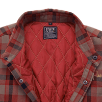 SOF Quilted Flannel Overshirt in khaki and red - State Of Flux - State Of Flux