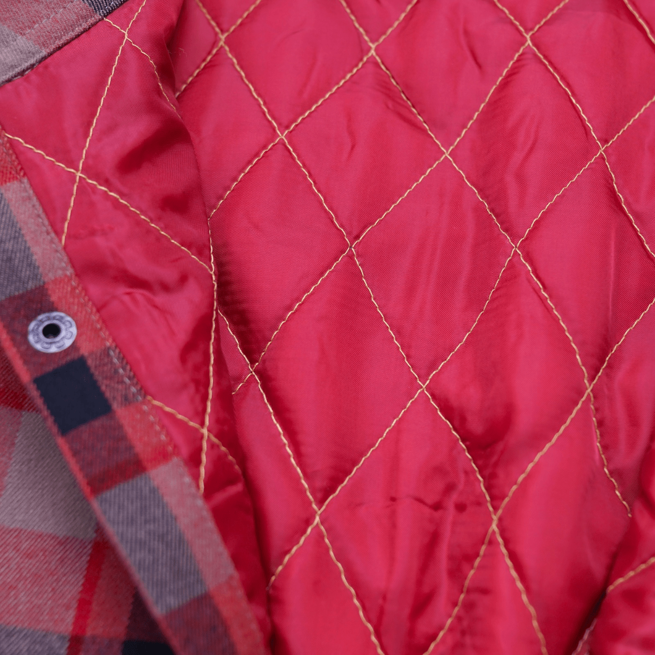 SOF Quilted Flannel Overshirt in khaki and red - State Of Flux - State Of Flux
