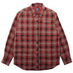 SOF Quilted Flannel Overshirt in khaki and red