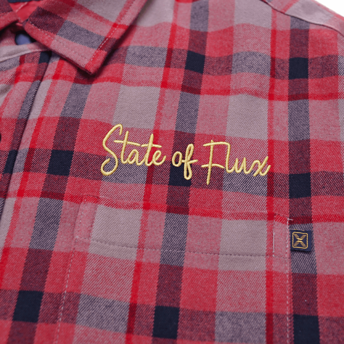SOF Quilted Flannel Overshirt in khaki and red - State Of Flux - State Of Flux