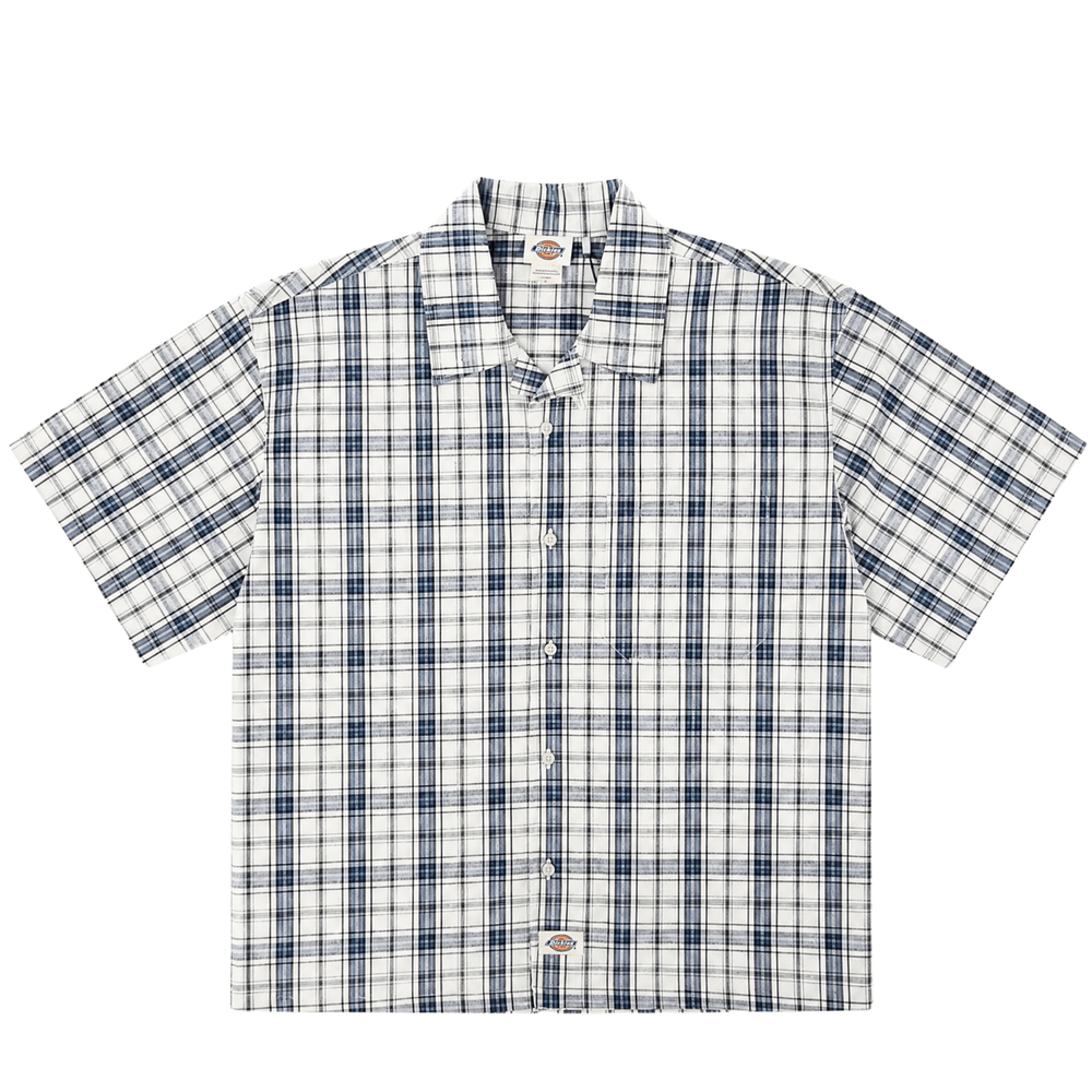 Springdale Short-sleeve Button-up Shirt in egret and blue
