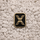 State Of Flux logo enamel pin black and gold 1 inch metal with dual post black rubber backers