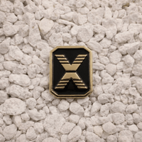 State Of Flux logo enamel pin black and gold 1 inch metal with dual post black rubber backers