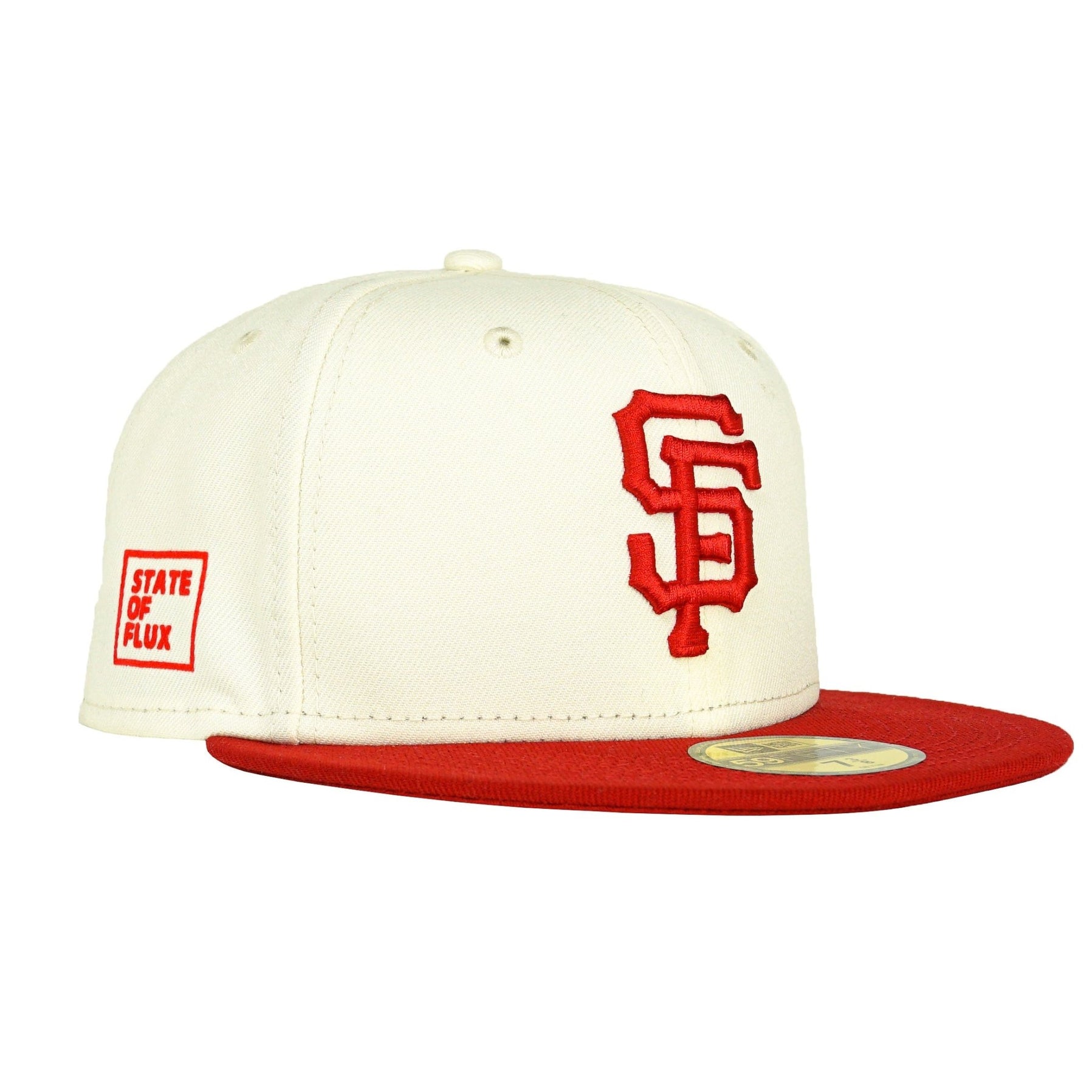 State Of Flux X New Era San Francisco Giants 59Fifty Fitted Hat in chrome white and radiant red