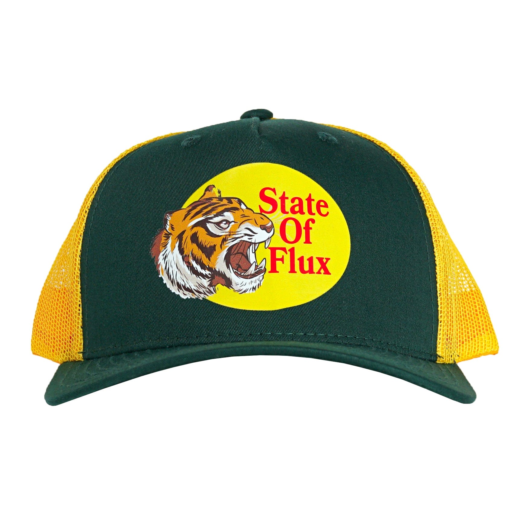 Tiger Pro Trucker Hat in forest green and dandelion - State Of Flux - State Of Flux