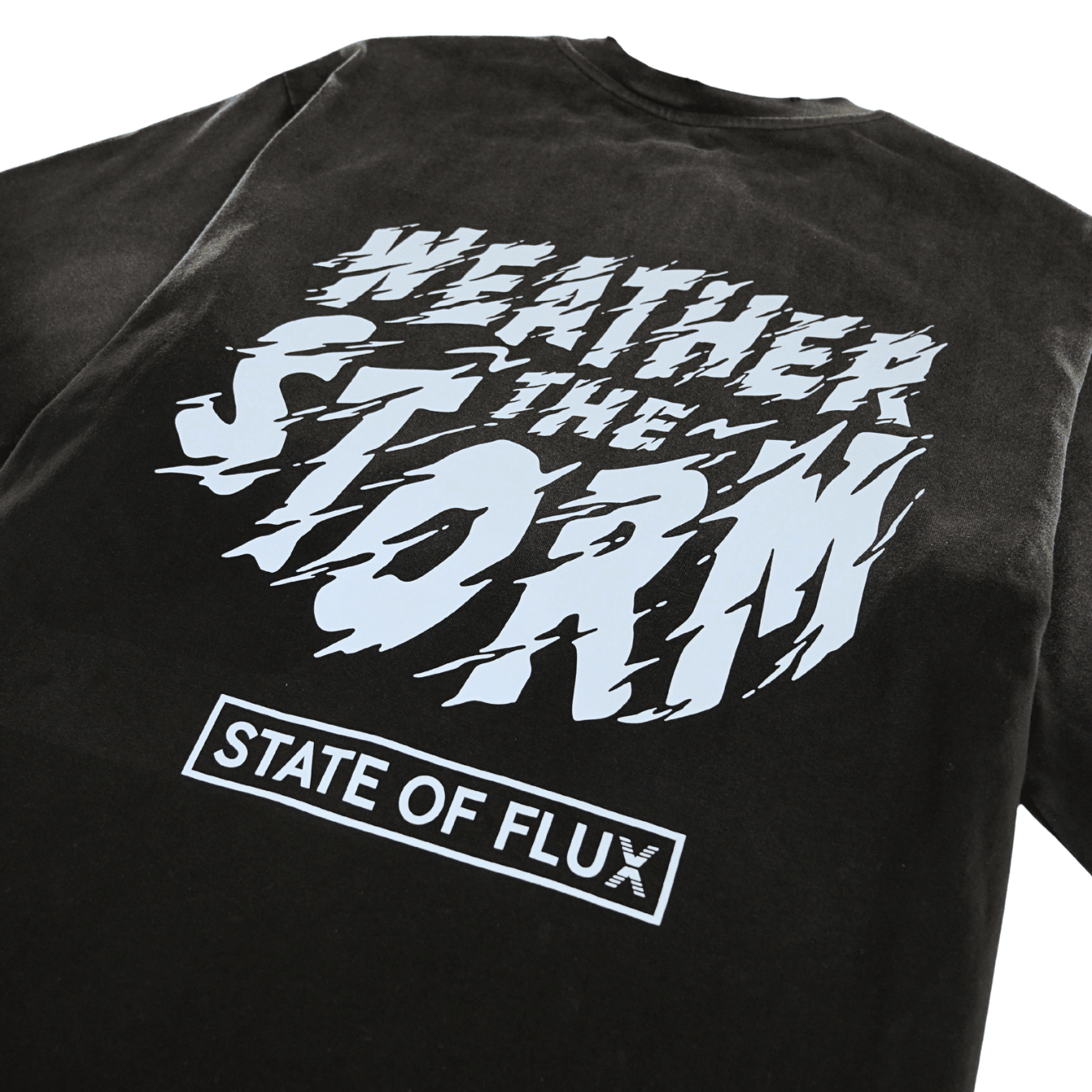 Weather The Storm Tee in weathered black and reflective grey - State Of Flux - State Of Flux