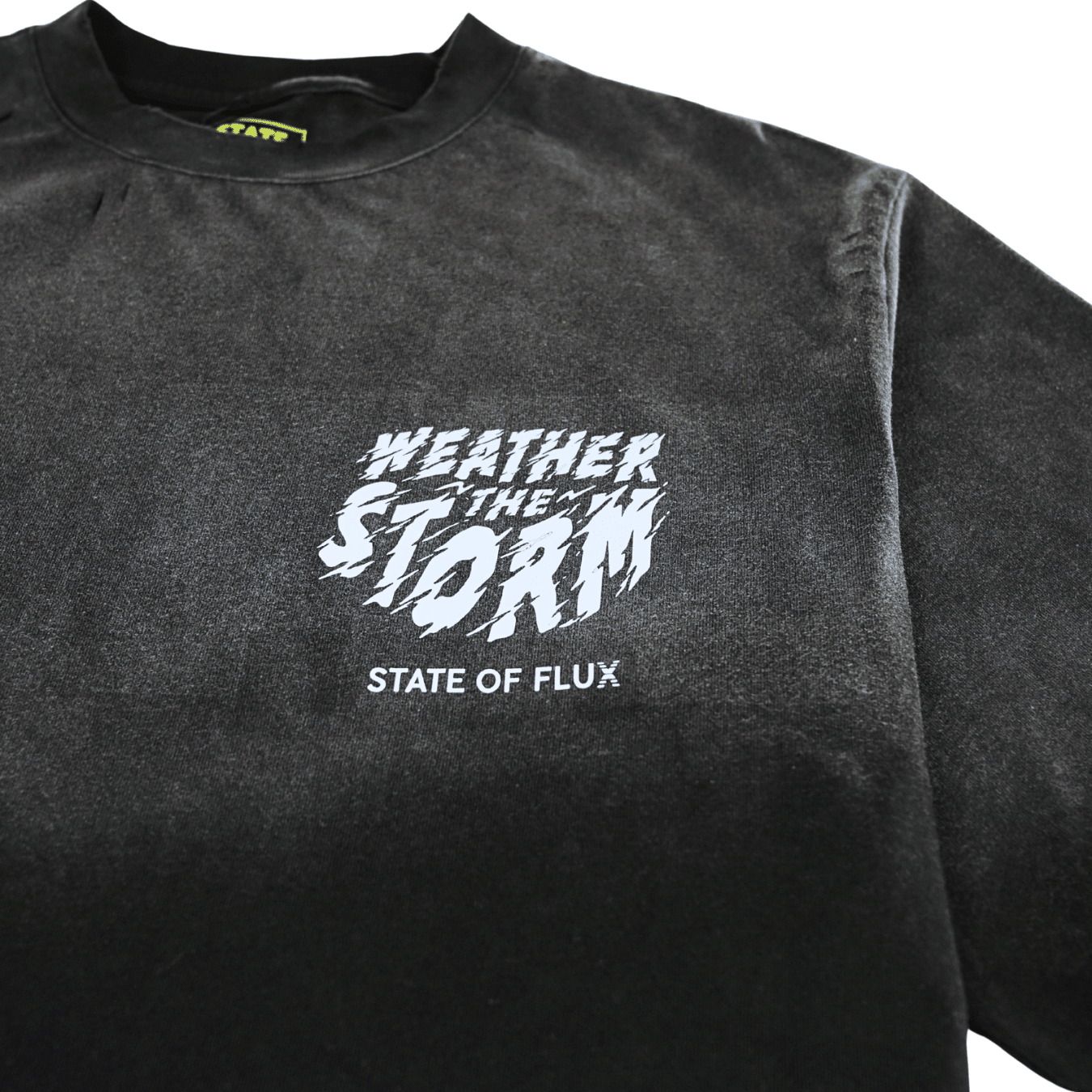 Weather The Storm Tee in weathered black and reflective grey