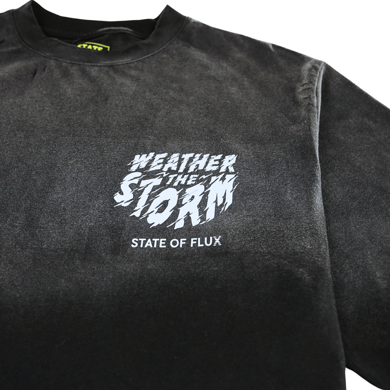 Weather The Storm Tee in weathered black and reflective grey
