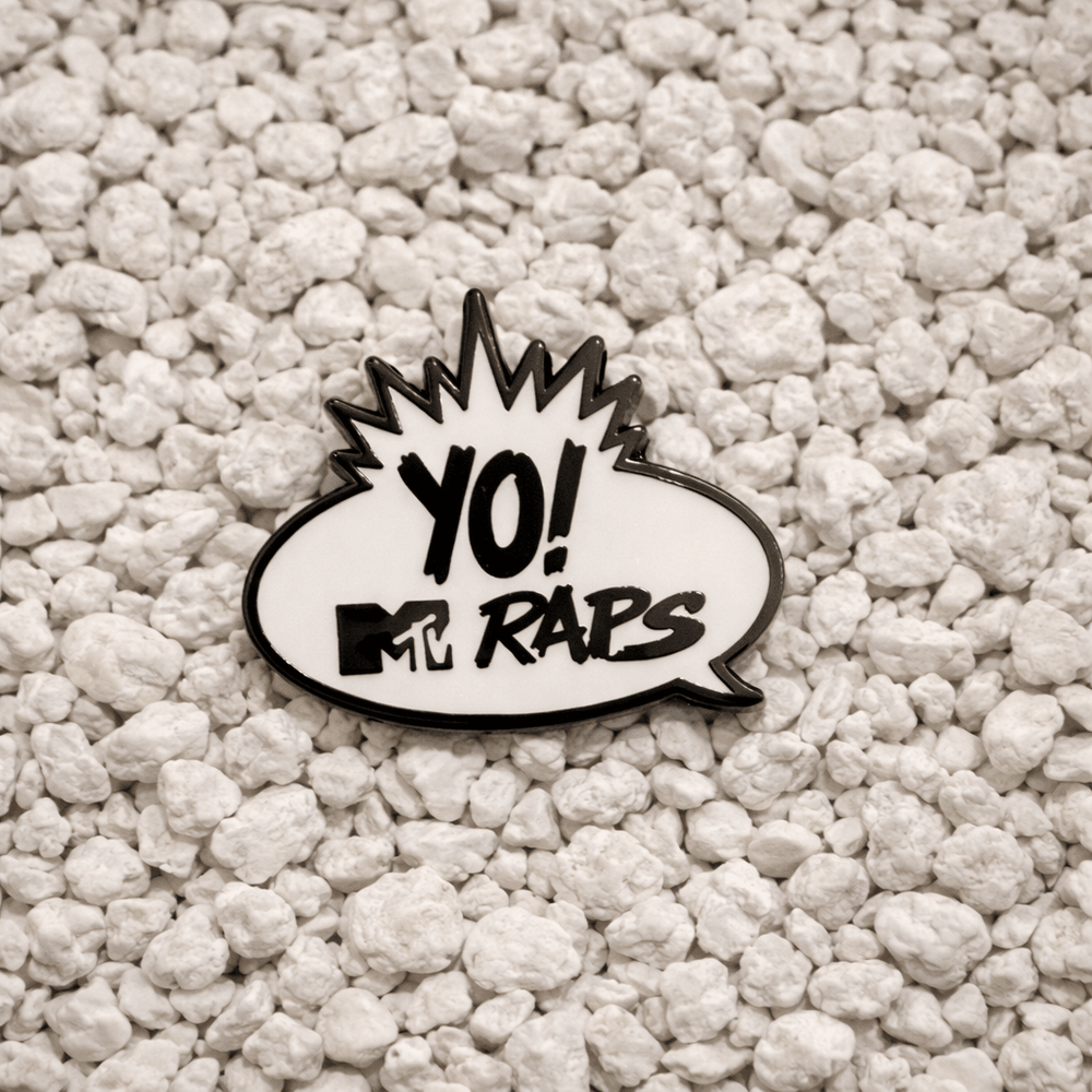 Yo! MTV Raps Pin in white and black