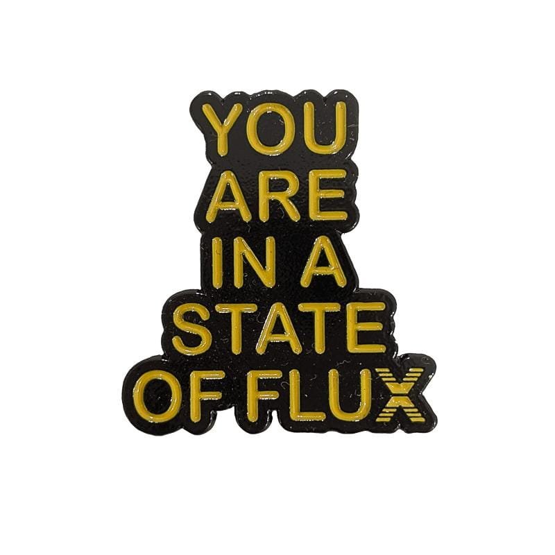 You Are In A State Of Flux Pin in black and yellow