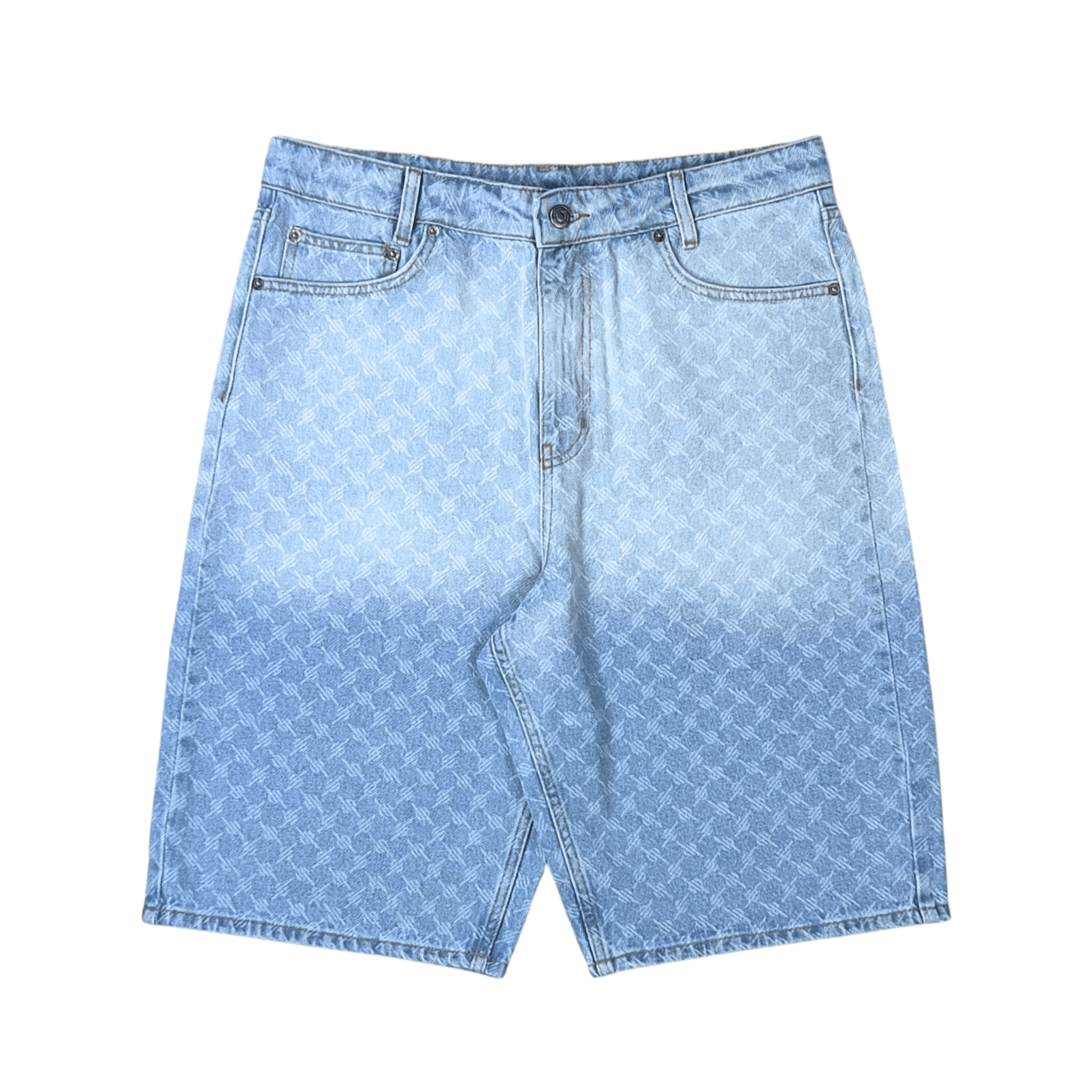Zella Monogram Denim Shorts in mid blue