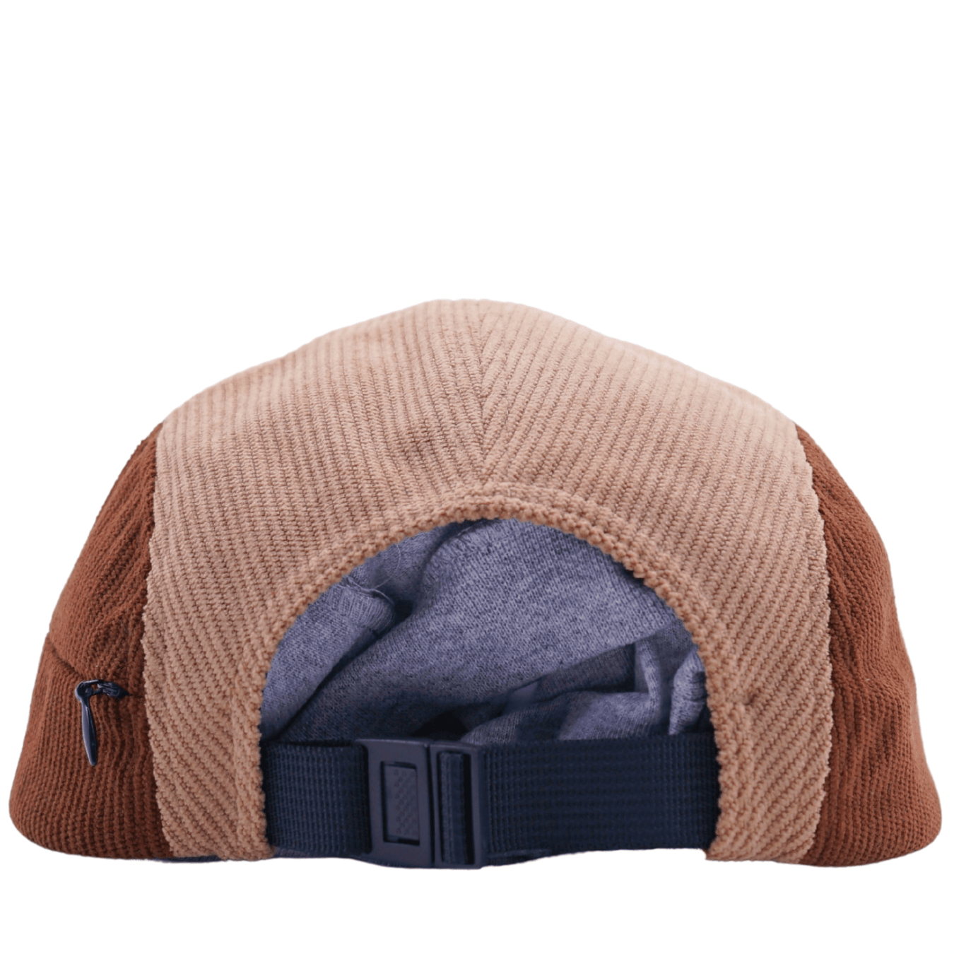 Zippered Color Blocked Corduroy 5 - Panel Hat in maroon and brown - State Of Flux - State Of Flux