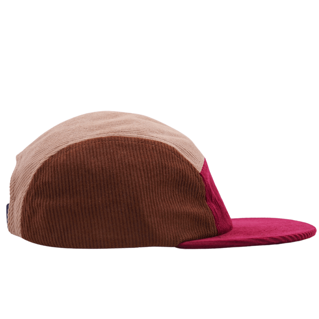 Zippered Color Blocked Corduroy 5 - Panel Hat in maroon and brown - State Of Flux - State Of Flux