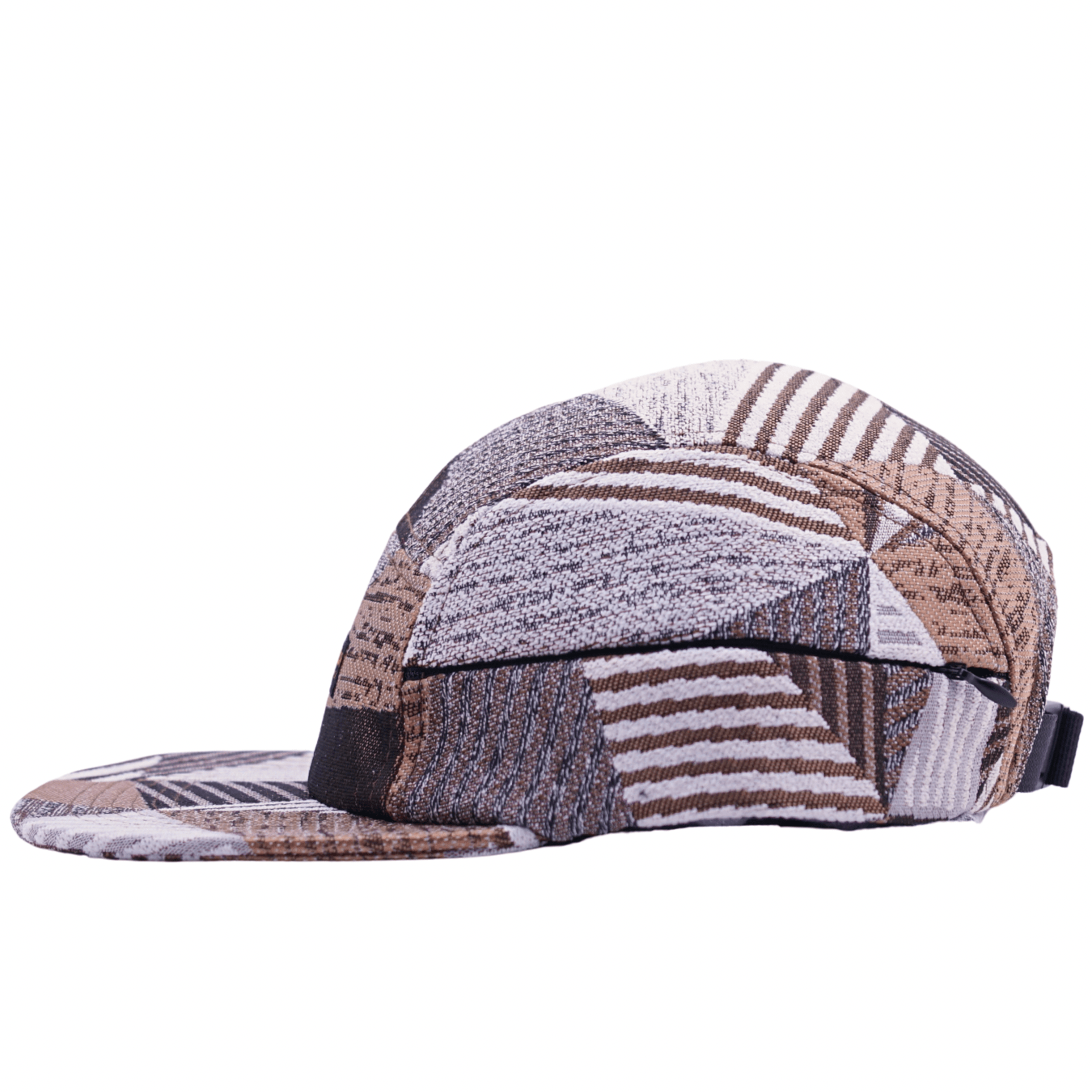Zippered Perpendicular 5 - Panel Hat in tuscan tan and white - State Of Flux - State Of Flux