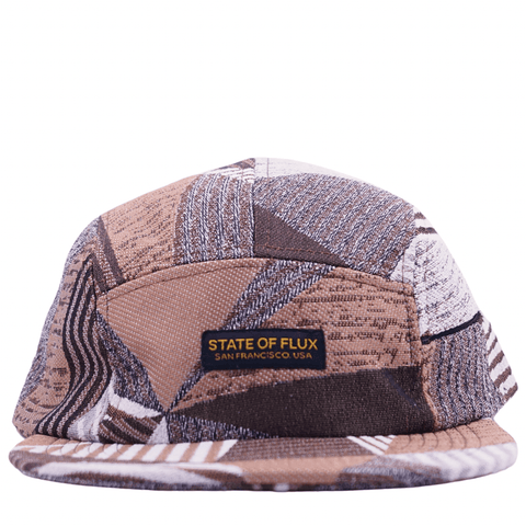 Zippered Perpendicular 5-Panel Hat in tuscan tan and white