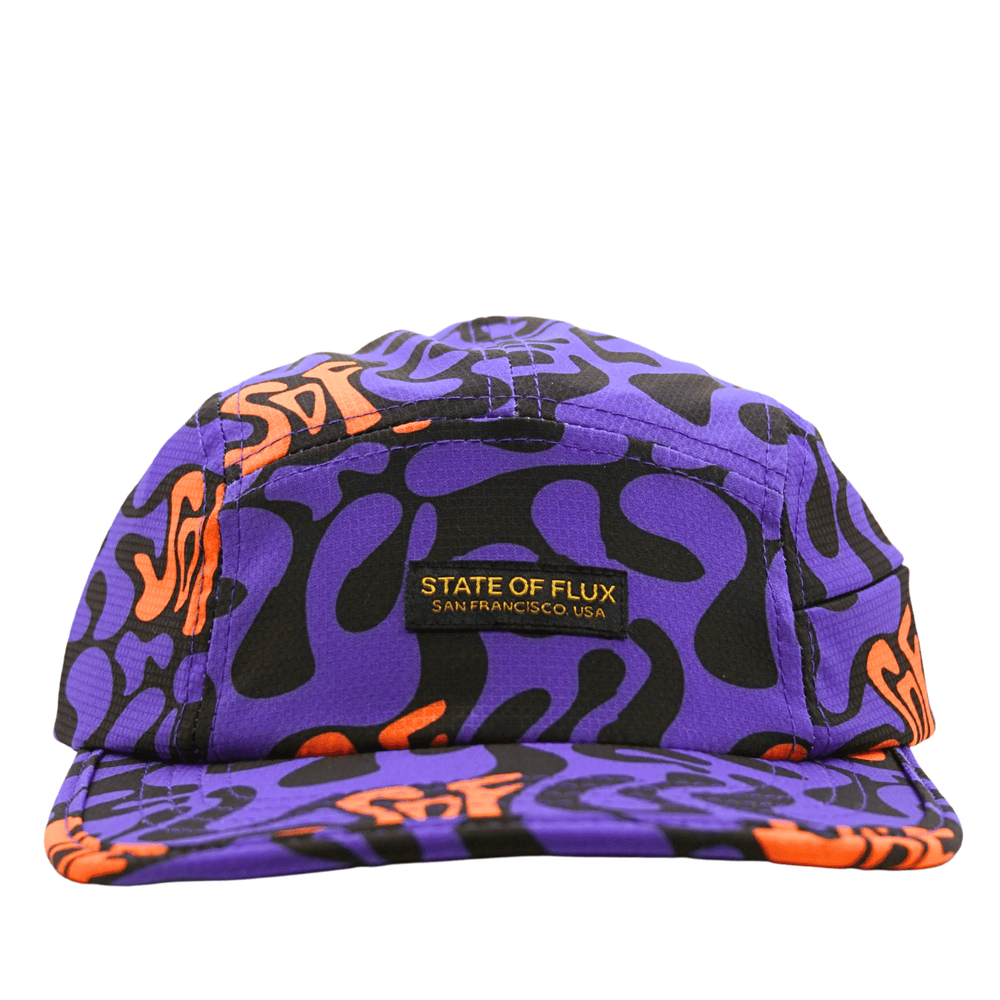 Zippered Psycapdelic 5-Panel Hat in purple and orange