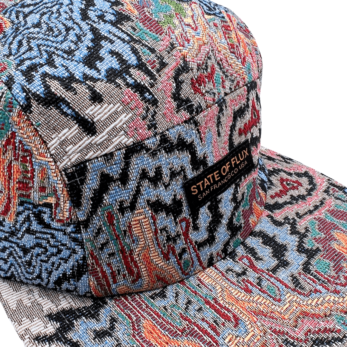 Zippered Surrealism 5-Panel Hat in grey and maya blue