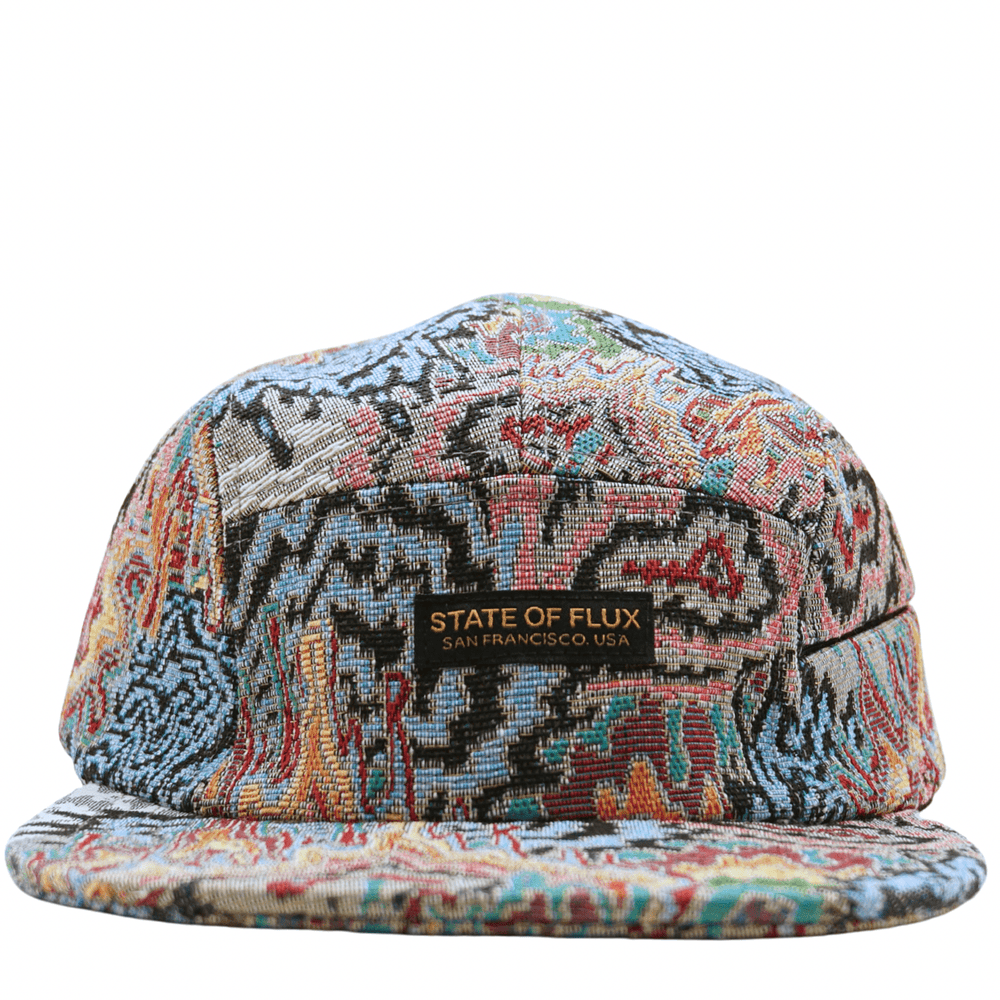 Zippered Surrealism 5-Panel Hat in grey and maya blue