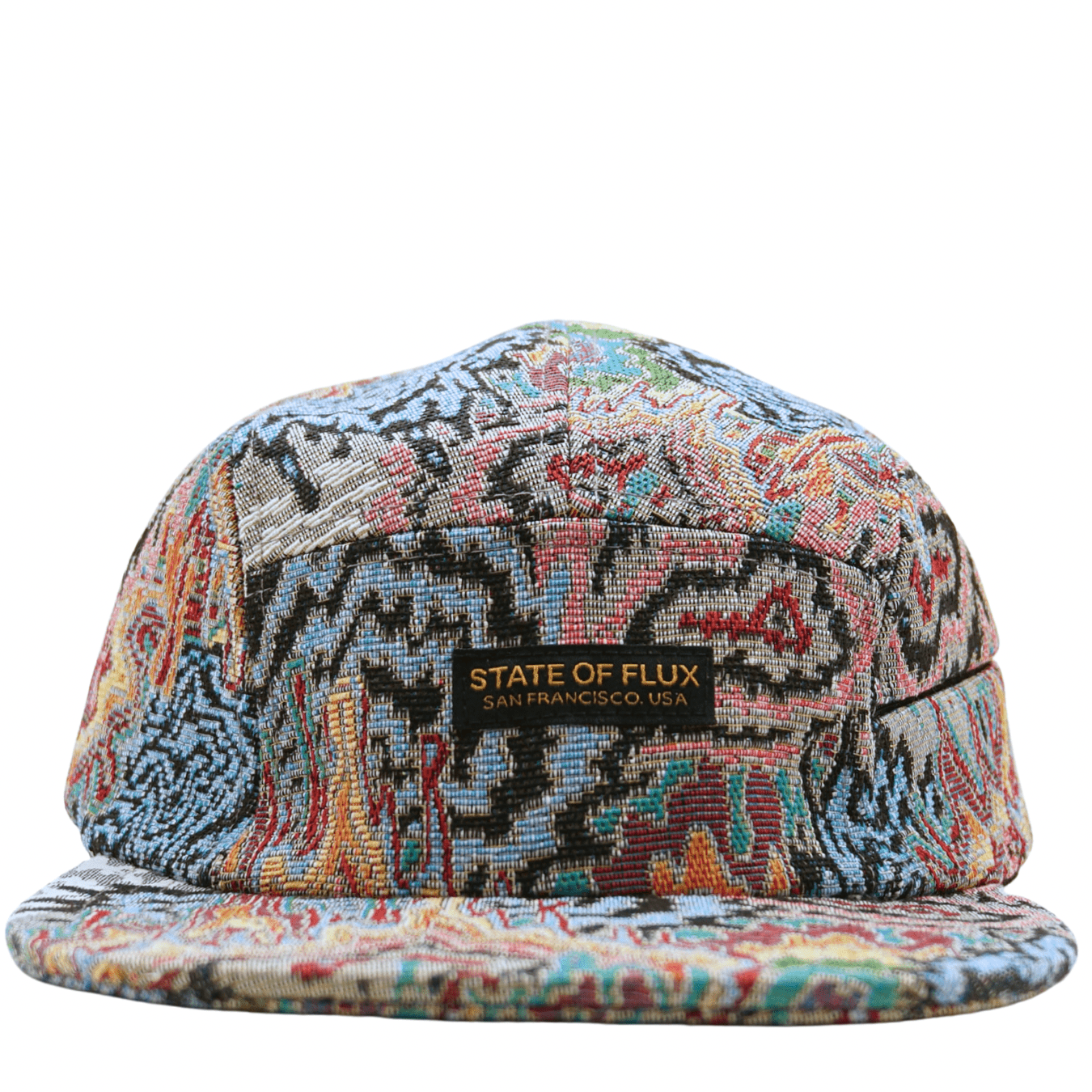 Zippered Surrealism 5-Panel Hat in grey and maya blue