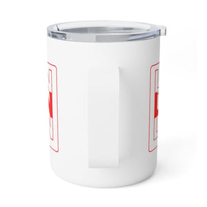 La Mission Insulated Coffee Mug in white and red