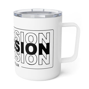 La Mission Insulated Coffee Mug in white and black