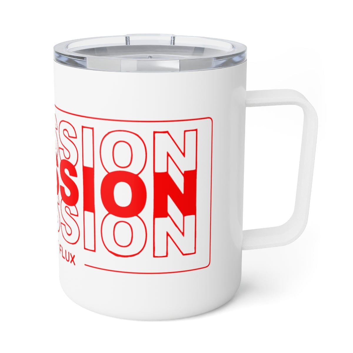 La Mission Insulated Coffee Mug in white and red