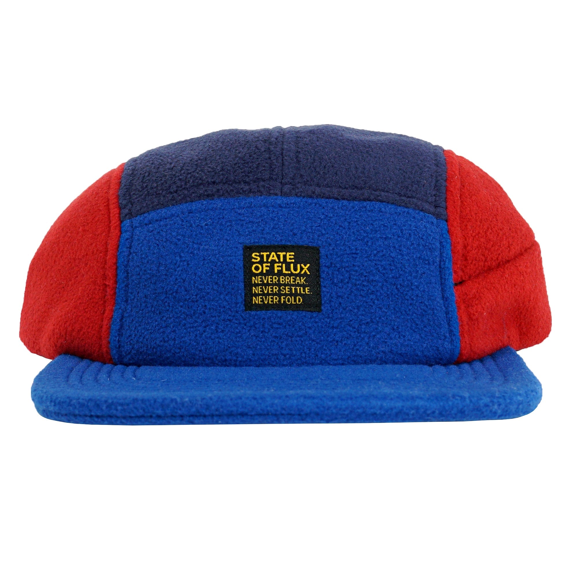 Zippered Polar Fleece 7-Panel Hat in azure and cherry