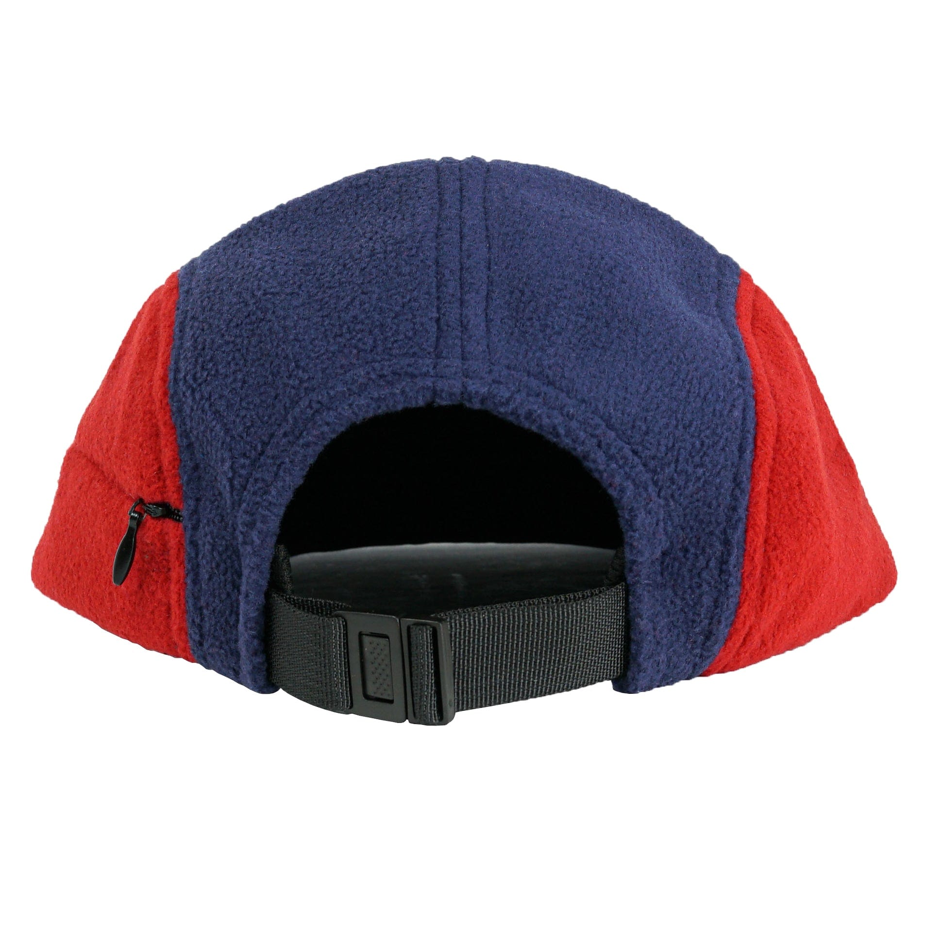 Zippered Polar Fleece 7-Panel Hat in azure and cherry
