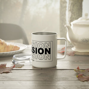La Mission Insulated Coffee Mug in white and black